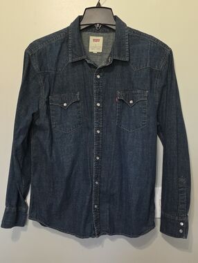Levi's Men's Dark Indigo Denim Western Button-Up Shirt